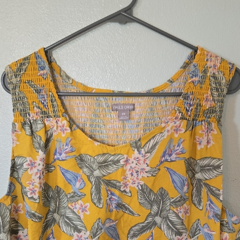 Falls Creek | Yellow Tropical Print Tank Size 2X